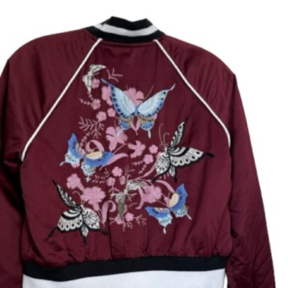 Aritzia WilfredFree Toulin Embroidered Satin Bomber Jacket Quilted Pockets Zip M - Picture 4 of 16